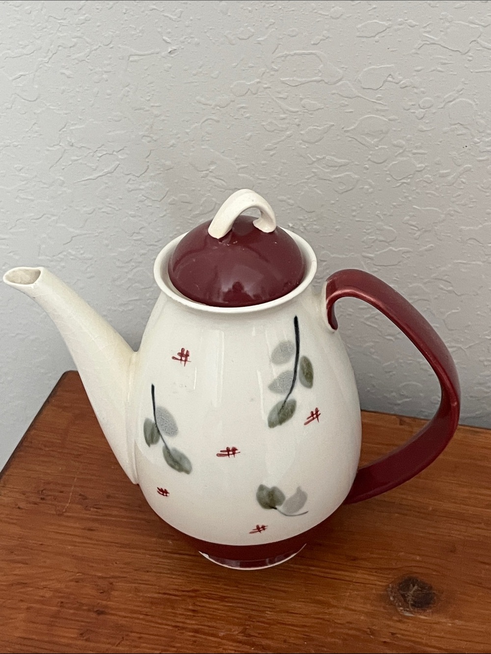 Ucagco Japan Vintage Handpainted Small  Teapot - Deep Burgundy \Gray Floral